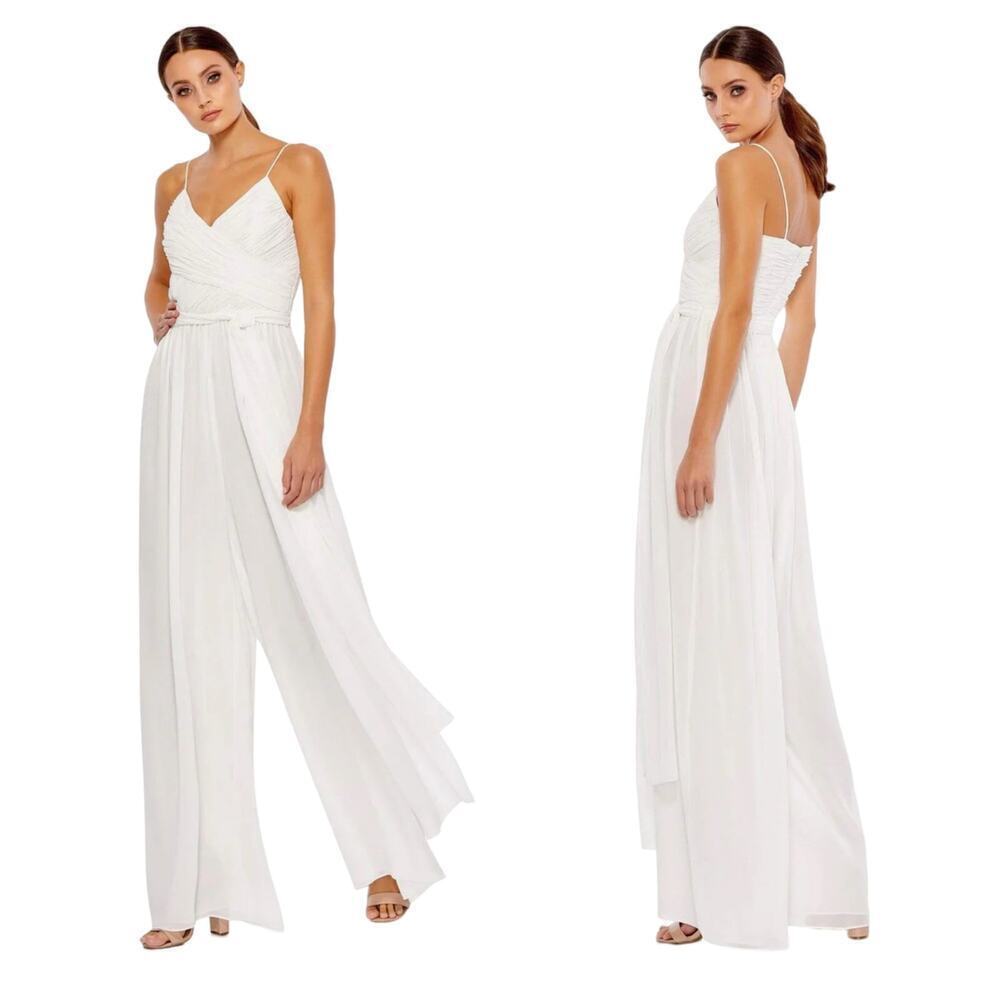 Mac Duggal Flowy Faux Wrap V-Neck Jumpsuit Sleeveless White Size L Nwt